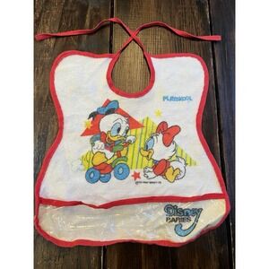 Vintage‎ 80s Disney Babies Terrycloth Baby Bib Playskool Donald Daisy Duck